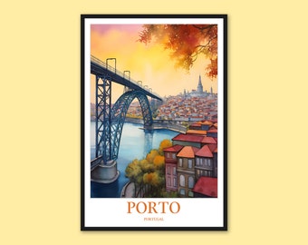 Porto Travel Poster: Douro River Bridge, Portugal Wall Art