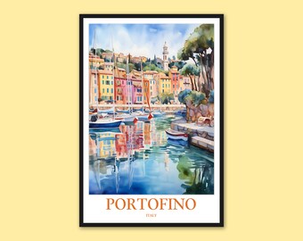 Reisposter Portofino, Italië: kleurrijke muurkunstdruk