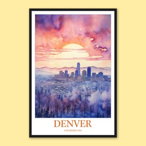 Denver Skyline Sunset Art Print: Colorado Travel Poster