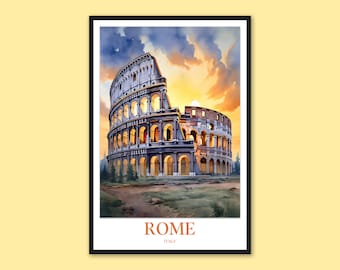 Rome Colosseum Travel Poster: Italy Wall Art Print