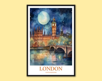 Londyn, wydruk podróżniczy: Big Ben, Anglia, sztuka ścienna