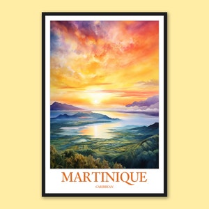 Martinique Travel Poster: Caribbean Mount Pelée Sunset Print