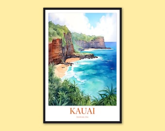 Kauai Na Pali Coast Print: Hawaii Travel Poster, Kalalau Trail Wall Art