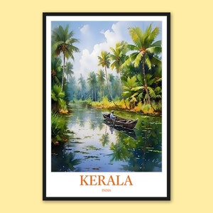 Kerala Poster Kerala Print Kerala Wall Art Kerala Wall Decor Kerala Travel Wall Art India Art Kerala Backwater Lagoon Canal Boat Gift Lover