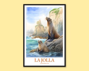 La Jolla Cove Print: San Diego Travel Poster, Sea Lions Wall Art