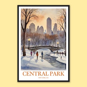 Impresión artística de una escena invernal en Central Park: póster de viaje a Nueva York