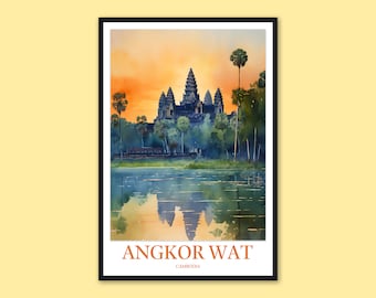 Angkor Wat-tryck: Akvarell Kambodja-reseposter