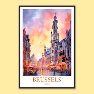 Brussels Wall Art Brussels Poster Brussels Print Brussels Decor Brussels Grand Palace Town Hall Travel Wall Art Belgium Wall Art Gift Lover