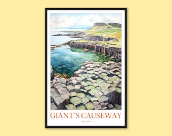 Giant's Causeway Print: Ireland Travel Poster, Hexagonal Stones Wall Art