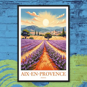 Aix en Provence Poster Aix-en-Provence Travel Wall Art Aix-en-Provence Print Aix en Provence Purple Lavender Field French Riviera Cote dAzur