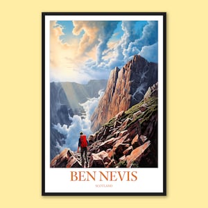 Ben Nevis Print Ben Nevis Poster Ben Nevis Wall Art Ben Nevis Mountain Climber Wall Decor Travel Wall Art Scotland British Isles Adventure