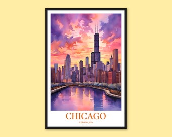 Chicago Skyline Art Print: Framed Travel Poster