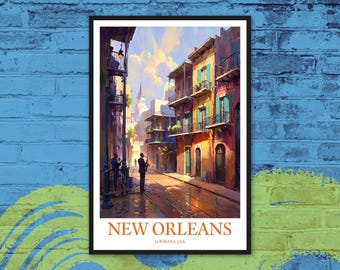 Lámina artística del Barrio Francés de Nueva Orleans: póster de viaje