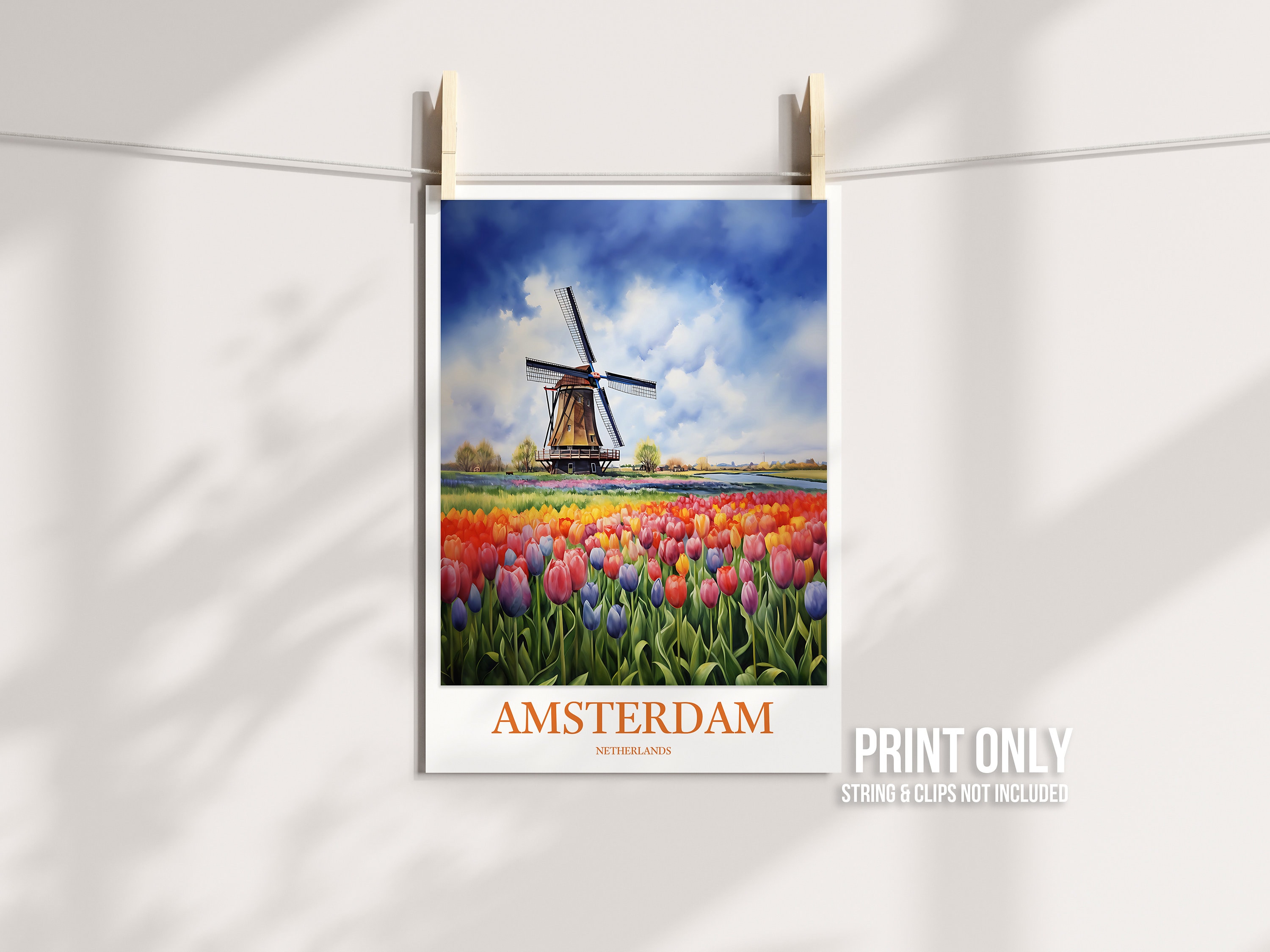 Amsterdam Travel Poster: Tulip & Windmill Art Print - Etsy