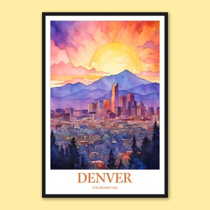 Denver Skyline Sunset Art Print: Colorado Travel Poster