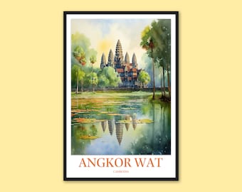 Angkor Wat-templets tryck: Akvarell Kambodja-resekonst
