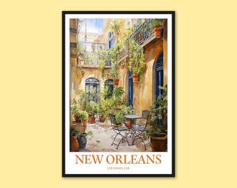 Lámina artística del Barrio Francés de Nueva Orleans: póster de viaje