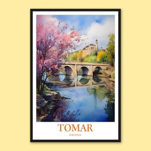Poster di viaggio Tomar Portogallo: arte del ponte ad acquerello