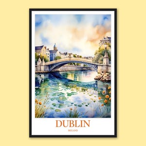 Dublin Travel Poster: Ha&#39;penny Bridge, Ireland Wall Art
