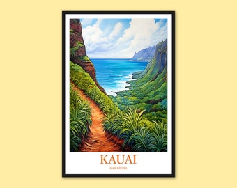 Kauai Na Pali Coast Print: Hawaii Travel Poster, Kalalau Trail Art