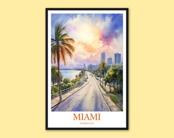 マイアミ旅行プリント：海岸道路、ヤシの木、フロリダの壁アート