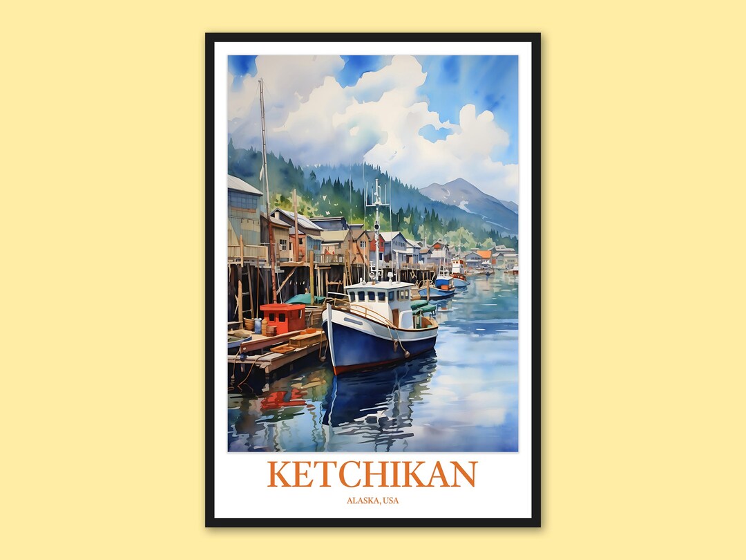 Ketchikan Alaska Art Print: Harbor Scene Travel Poster - Etsy