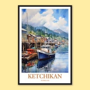 Ketchikan Alaska Art Print: Harbor Scene Travel Poster