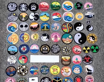 Popular Round ( World Leave Adventure Moon Sun Jurassic Explore Trees Wild Peace Earth Detours Alien Van Gogh )  Sew Iron On Patch Badge