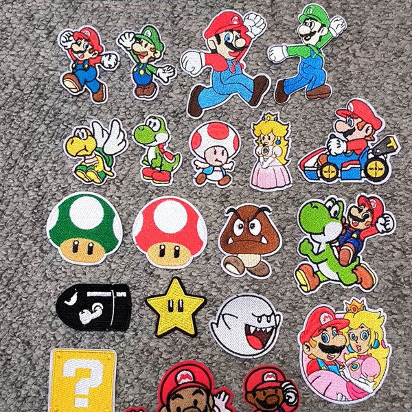 Super Mario Bros Luigi Princess Mushroom Yoshi Patches Badges Iron On Sew On