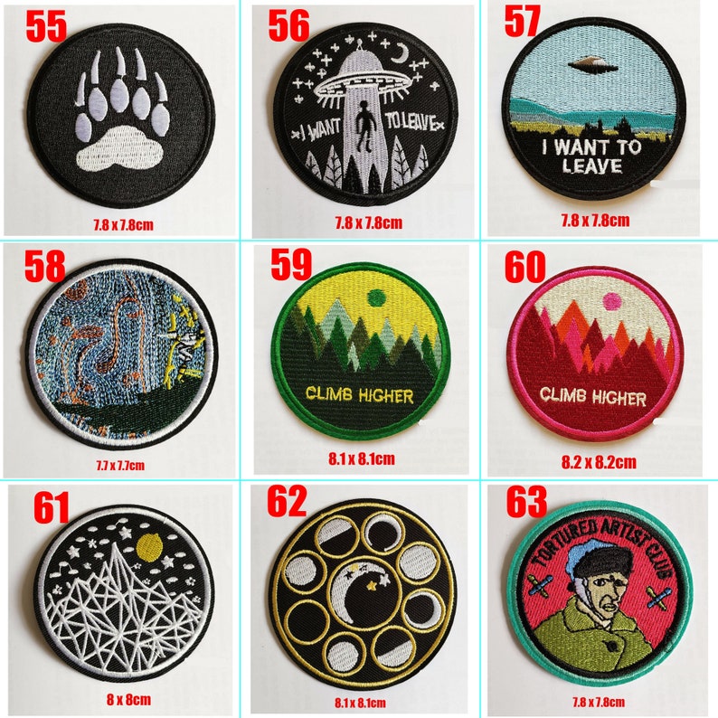 Ronde populaire monde, aventure, lune, soleil, jurassique, explorer, arbres, sauvage, paix, terre, détours, extraterrestre, van gogh, coudre fer sur, patch, badge image 8