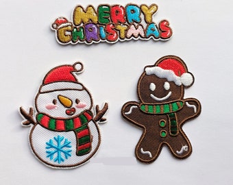 Christmas Xmas Snow man biscuit gingerbread Man Patch Badge Iron On Sew On