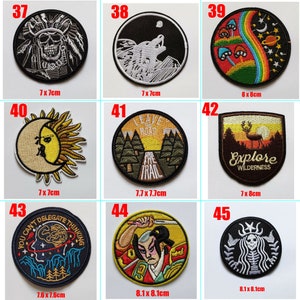 Ronde populaire monde, aventure, lune, soleil, jurassique, explorer, arbres, sauvage, paix, terre, détours, extraterrestre, van gogh, coudre fer sur, patch, badge image 6