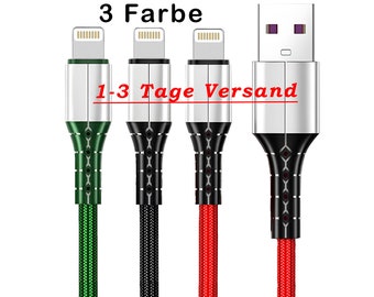 Nylon Ladekabel für iPhone iPad Lightning auf USB 1m 1,5m Kabel Schnellladegerät Ladung grün rot schwarz
