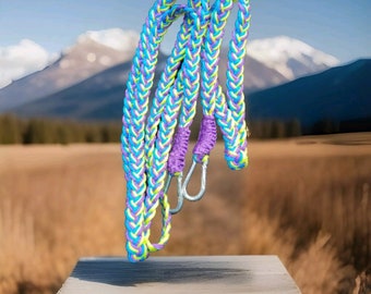Green blue and purple Coloured handwoven paracord reins any size made