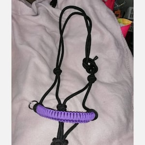 Rope bitless bridle bright purple full size or cob