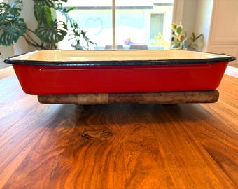 Vintage Red Enamelware Lasagna Pan | Farmhouse Baking Dish (16 x 10)