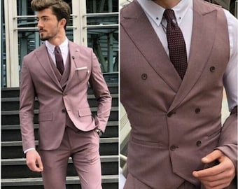 Dusty Rose men's 3 piece suit/ men's Wedding suit/ Groom wear Two button suit, Custom suit, dinner suit, party wear suit, Bespoke suit,