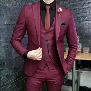 Suit for men, Burgundy Three Piece Suit, Men's wedding clothes, trendy suits, Groomsmen, groom suit, Men's Elegant suit, Formal suit image 1