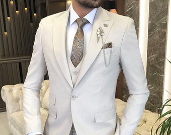 Beige Slim-fit, Men's 3 piece suit, Men's wedding clothes, party wear suit, prom suit, Groomsmen suit, Custom made suit, elegant Terracotta