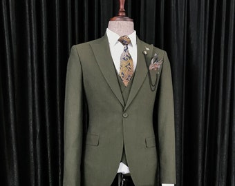 Men's premium" Green Three piece suit" men's wedding suit" Groomsmen suit" groom suit" prom suit" Elegant, Terracotta" custom suit