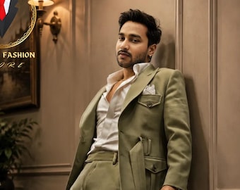 Men's Green Slim-fit 2 Piece Suit, Elegant Bespoke Wedding Attire