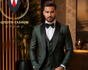 Men's Green Tuxedo Suit, 3-Piece Wedding Party Wear, Elegant Slim Fit