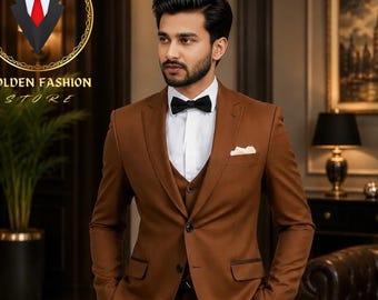 Costume 2 pièces brun rouille pour homme, tenues de marié pour mariage, élégance tendance terre cuite
