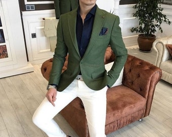 Men's premium, Green Blazer /wedding wear jacket, party wear outfit, Prom bespoke, Gromsmen, gift for men, office dress, father's gift,