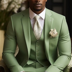 Sage Green three pieces suit,men wedding suit, Groomsmen suit, groom wear suit, Elegant suit,