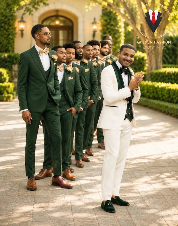 dark green formal dress for men Men's Three-piece Wedding Suit, Elegant Groom Wear Tuxedo Guest Dresses
