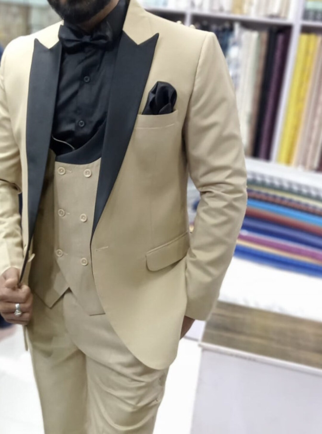 Men's Classic Beige Color 3 Piece Suit Wedding Clothes Etsy