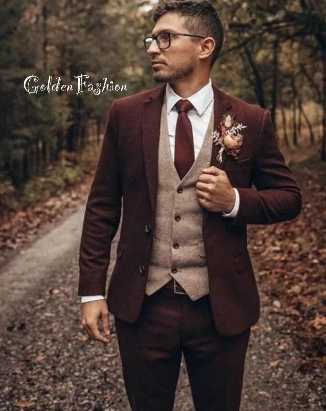Premium Rust Men 3 Piece Suit, Men Wedding Clothes, Gromsmen and Groom ...