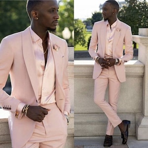 Luxury Men suit, Tuxedo suit pink 2 piece suit, wedding suit, party wear suit, Groomsmen suit, Elegant suit, Terracotta Trendy suit, holiday image 2
