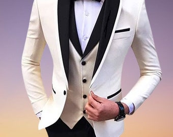 Men's Designer party wear white 3 piece suit, prom bespoke outfit suit, Grom outfit suit, wedding wear suit, gromsmen, Grom outfit,